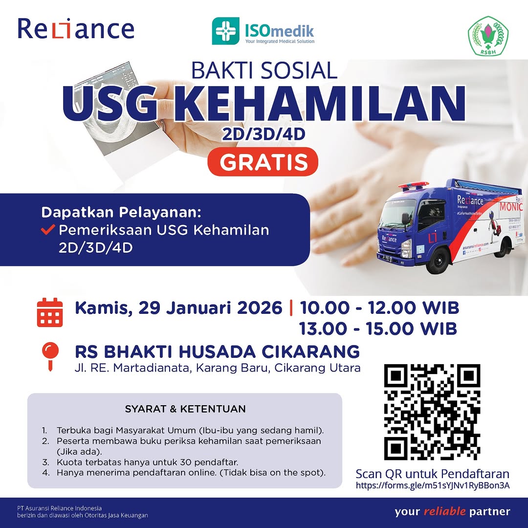 Bakti Sosial, Layanan USG Kehamilan 2D/3D/4D GRATIS di RS Bhakti Husada Cikarang